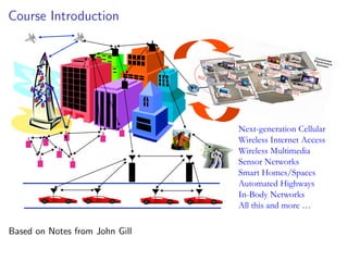 Course Introduction
Professor Andrea Goldsmith
Next-generation Cellular
Wireless Internet Access
Wireless Multimedia
Sensor Networks
Smart Homes/Spaces
Automated Highways
In-Body Networks
All this and more …
Based on Notes from John Gill
 