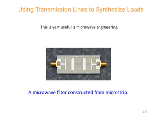 Using Transmission Lines to Synthesize Loads
A microwave filter constructed from microstrip.
This is very useful is microwave engineering.
45
 