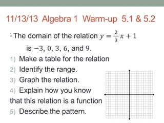 11/13/13 Algebra 1 Warm-up 5.1 & 5.2
•

 