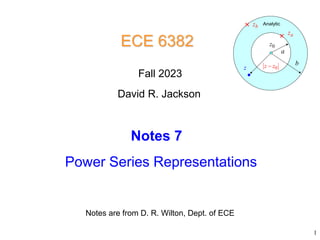 Power Series Representations
ECE 6382
Notes are from D. R. Wilton, Dept. of ECE
1
David R. Jackson
Fall 2023
Notes 7
0
z
a
z
b
z
a
b

 Analytic
z 0
z z

 