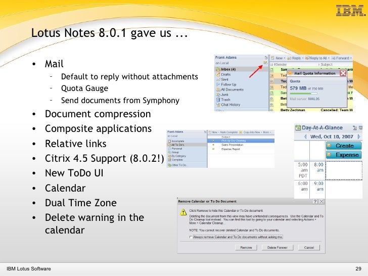 Presentation about Lotus Notes 8 functionality