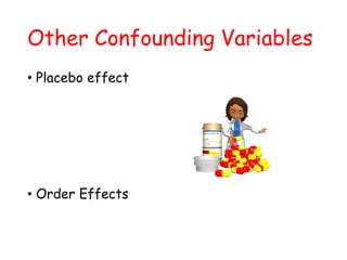 Other Confounding Variables
• Placebo effect
• Order Effects
 