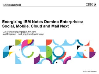 © 2014 IBM Corporation
Energizing IBM Notes Domino Enterprises:
Social, Mobile, Cloud and Mail Next
Luis Guirigay | lguiriga@us.ibm.com
Matt Engstrom | matt_engstrom@us.ibm.com
 