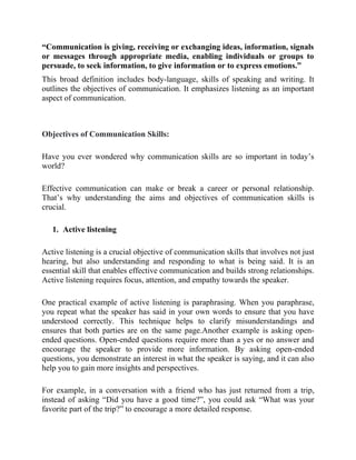 NOTES BA AEC SEM I-unit I & II. Definition of Communication Skills and ...