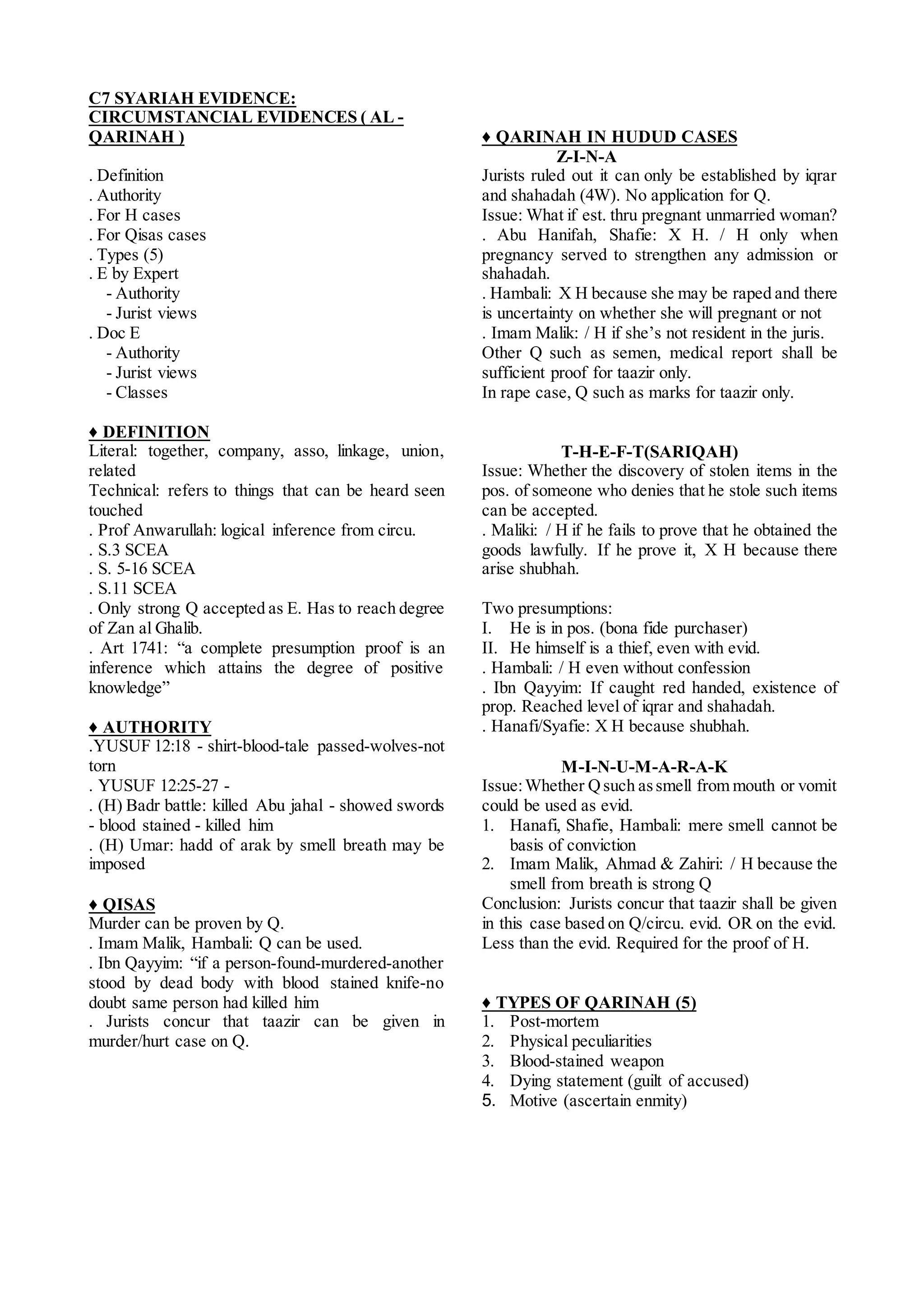 Syariah Evidence and Procedure. (short notes) | DOCX
