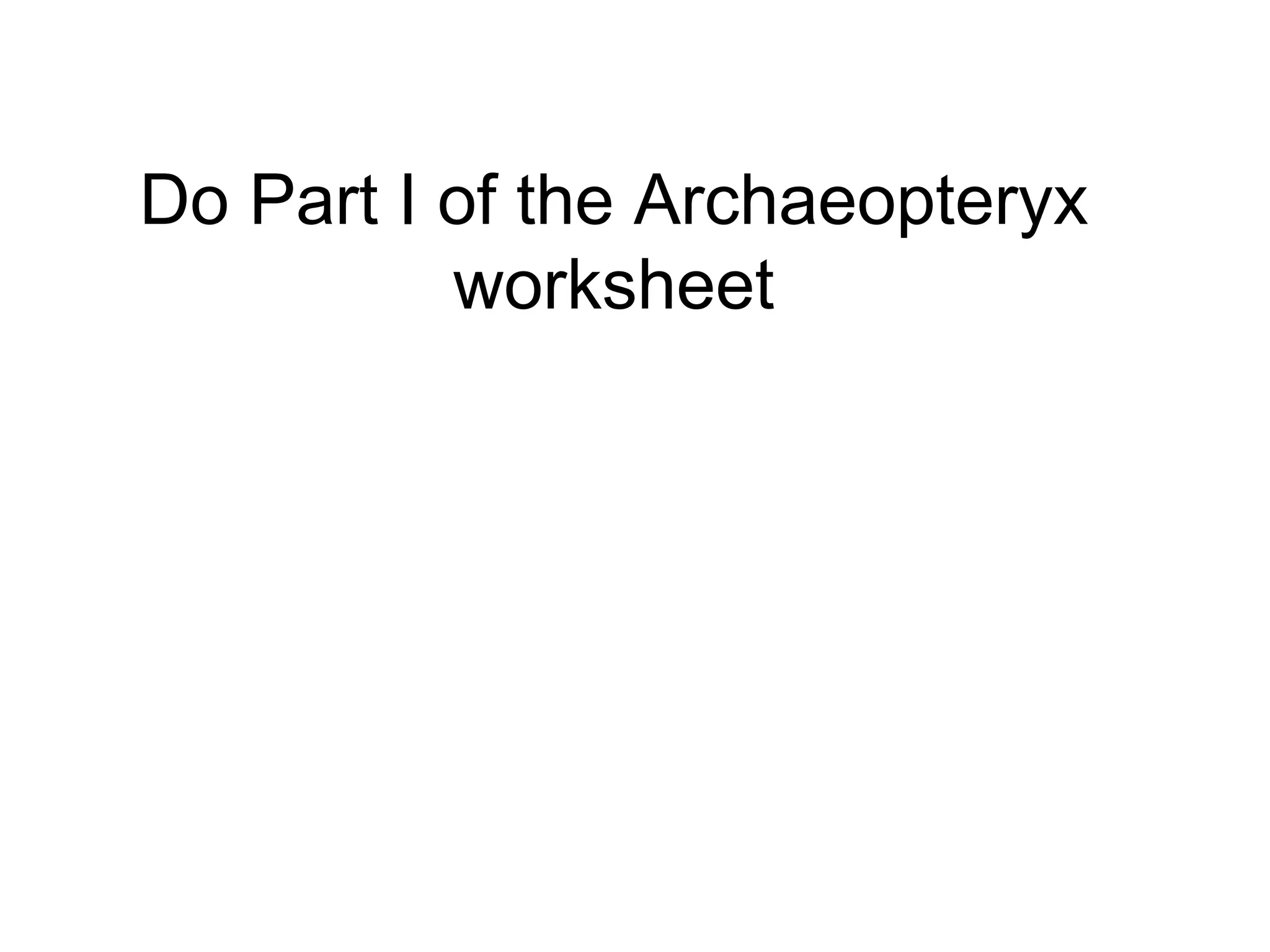 Do Part I of the Archaeopteryx worksheet 