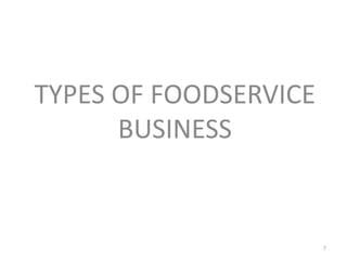 TYPES OF FOODSERVICE
BUSINESS
7
 