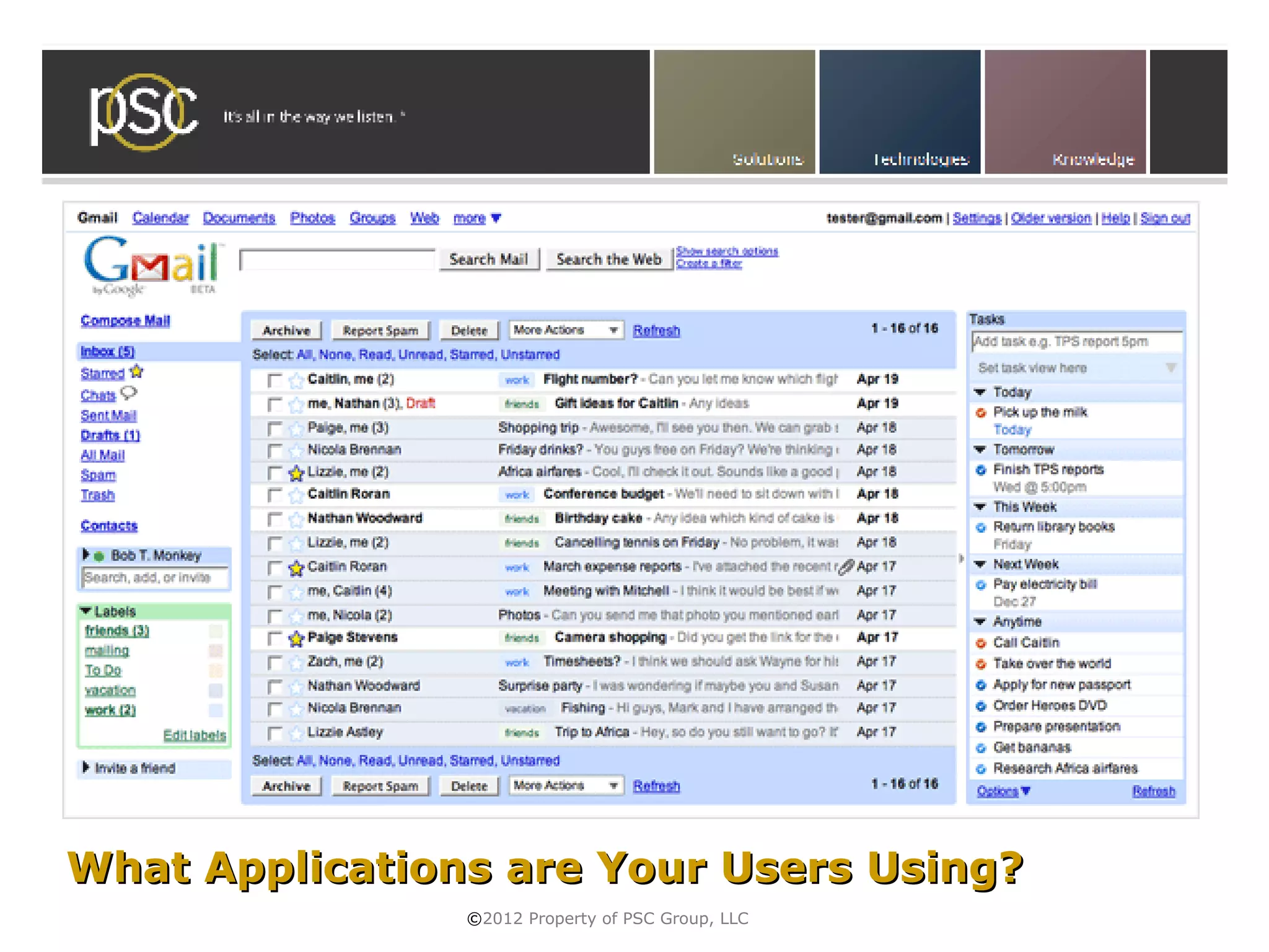 • Click to edit Master subtitle style




What Applications are Your Users Using?
                 ©2012 Property of PSC Group, LLC
 