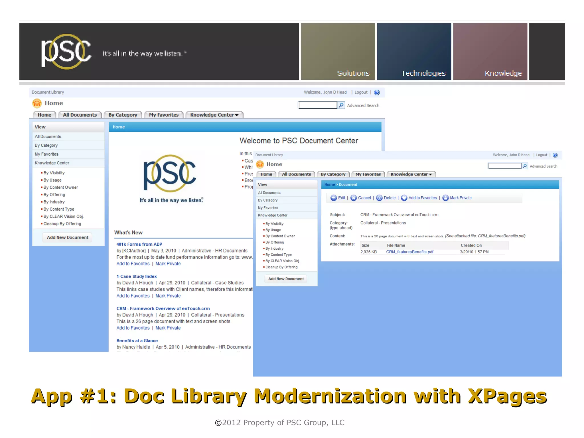• Click to edit Master subtitle style




App #1: Doc Library Modernization with XPages
                 ©2012 Property of PSC Group, LLC
 