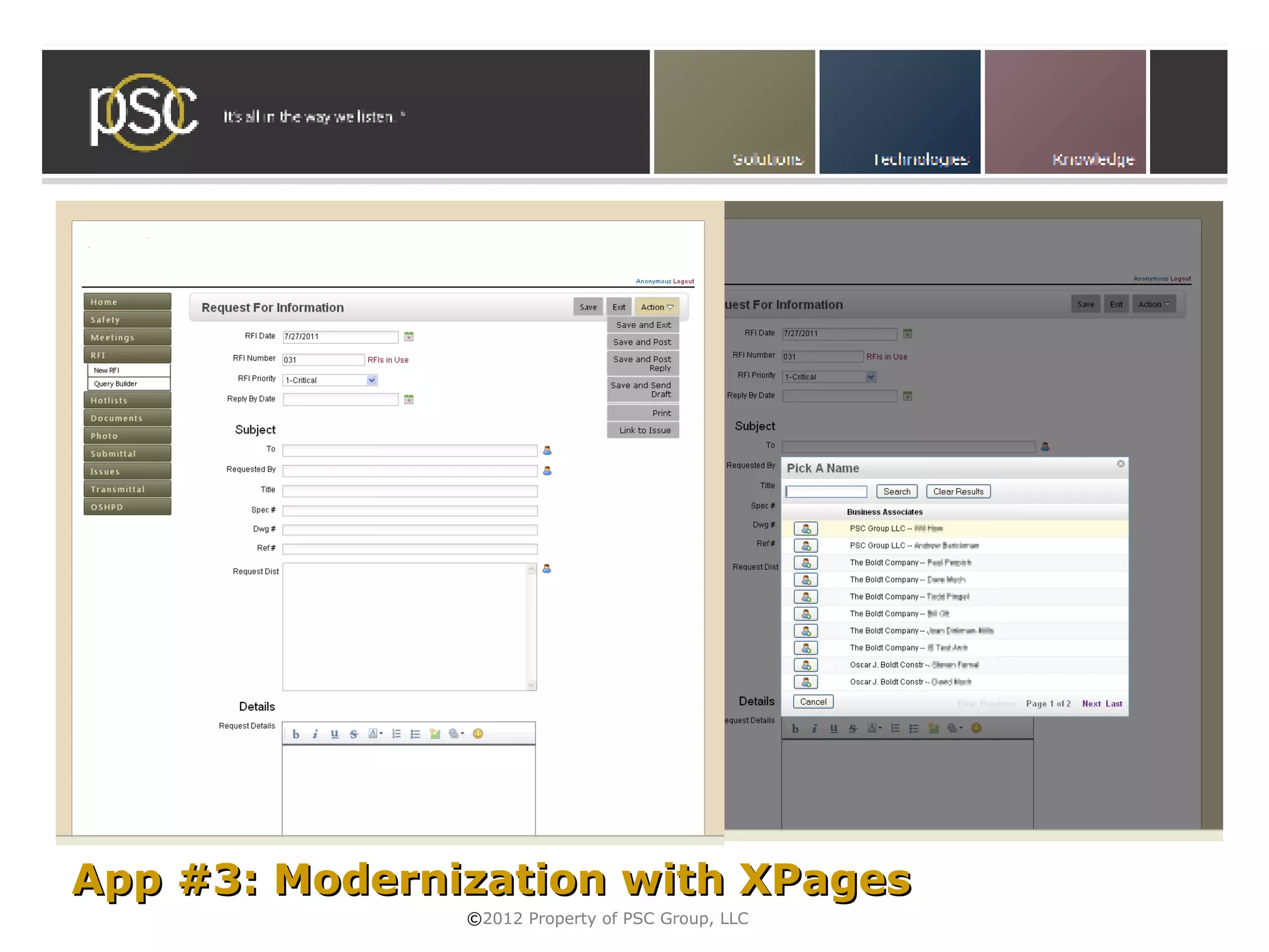 • Click to edit Master subtitle style




App #3: Modernization with XPages
                ©2012 Property of PSC Group, LLC
 