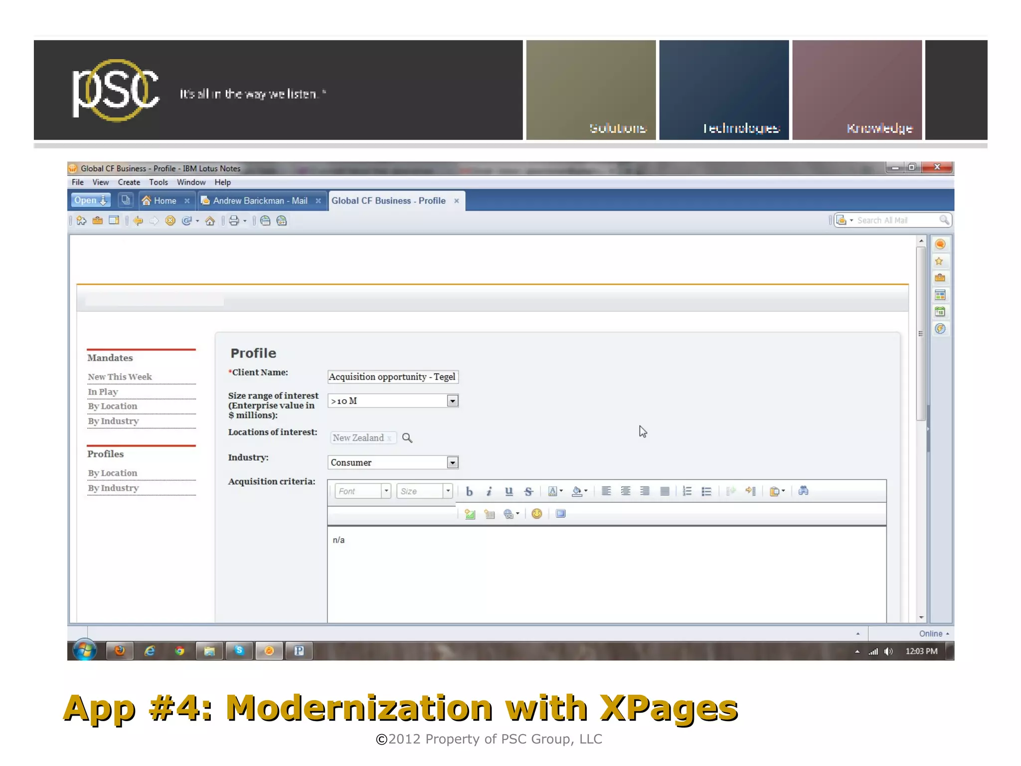• Click to edit Master subtitle style




App #4: Modernization with XPages
                ©2012 Property of PSC Group, LLC
 