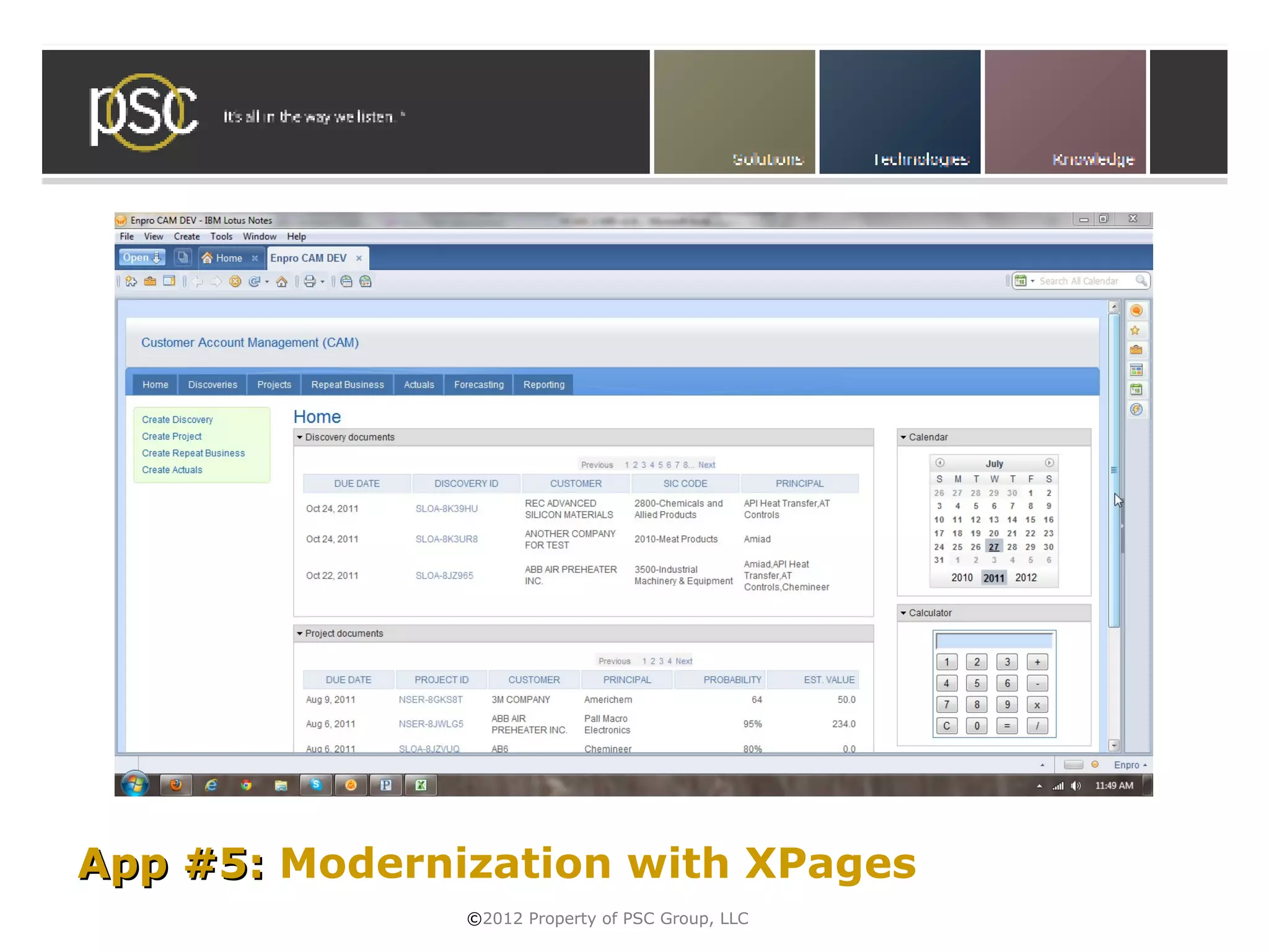 • Click to edit Master subtitle style




App #5: Modernization with XPages
                ©2012 Property of PSC Group, LLC
 