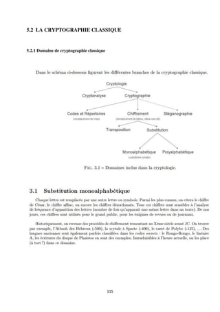 115
5.2 LA CRYPTOGRAPHIE CLASSIQUE
5.2.1 Domaine de cryptographie classique
 