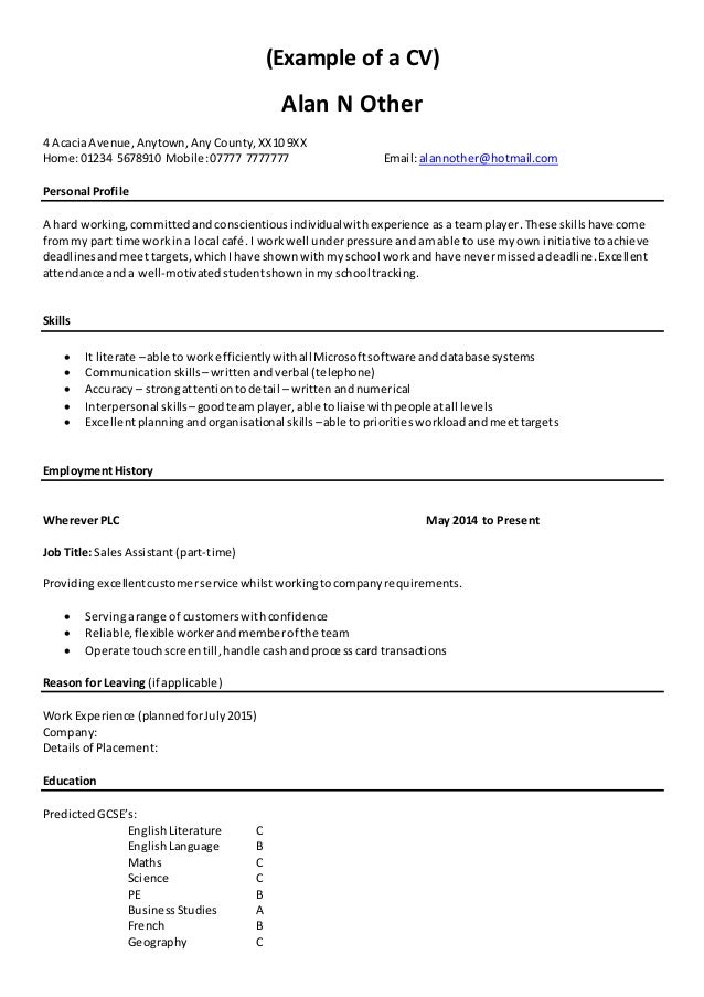 cv for cafe