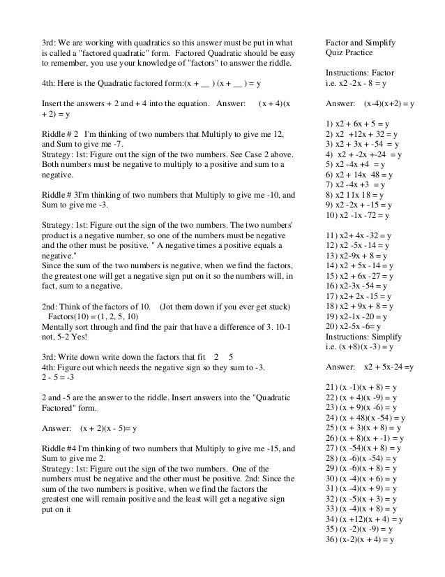 Algebra Notes Factor And Simplify Quadratics