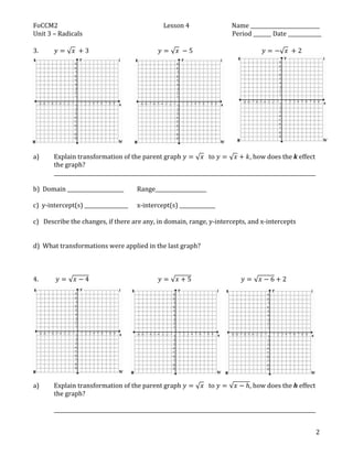 Class notes for discovering transformation of the parent graph for the  square root function. | PDF