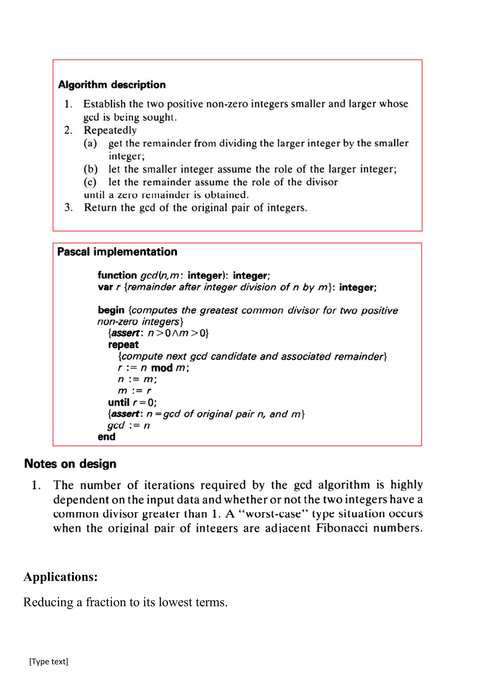 [Type text]
Applications:
Reducing a fraction to its lowest terms.
 