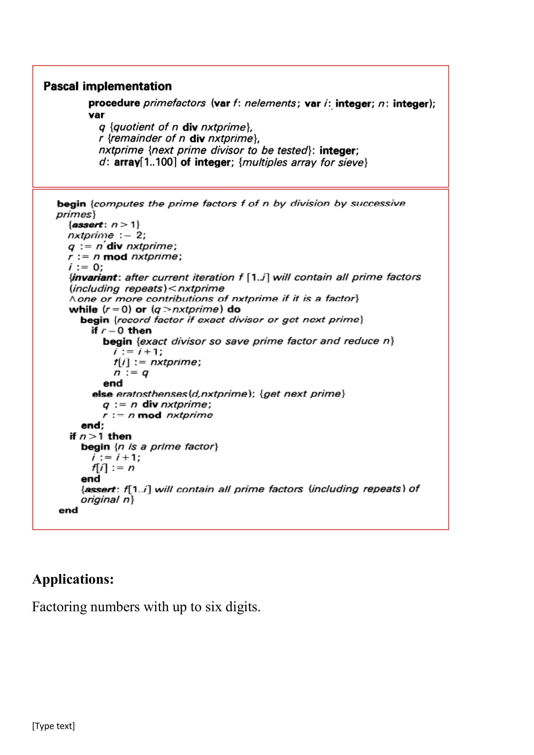[Type text]
Applications:
Factoring numbers with up to six digits.
 