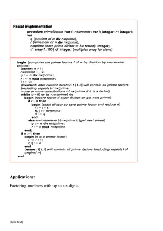 [Type text]
Applications:
Factoring numbers with up to six digits.
 