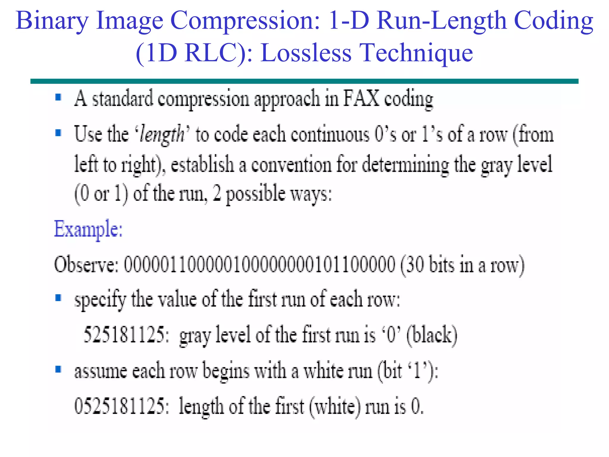 Binary Image Compression: 1-D Run-Length Coding (1D RLC): Lossless Technique 