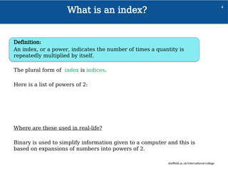 Indice Def Notes Indices maths maths foundation+maths | PPTX