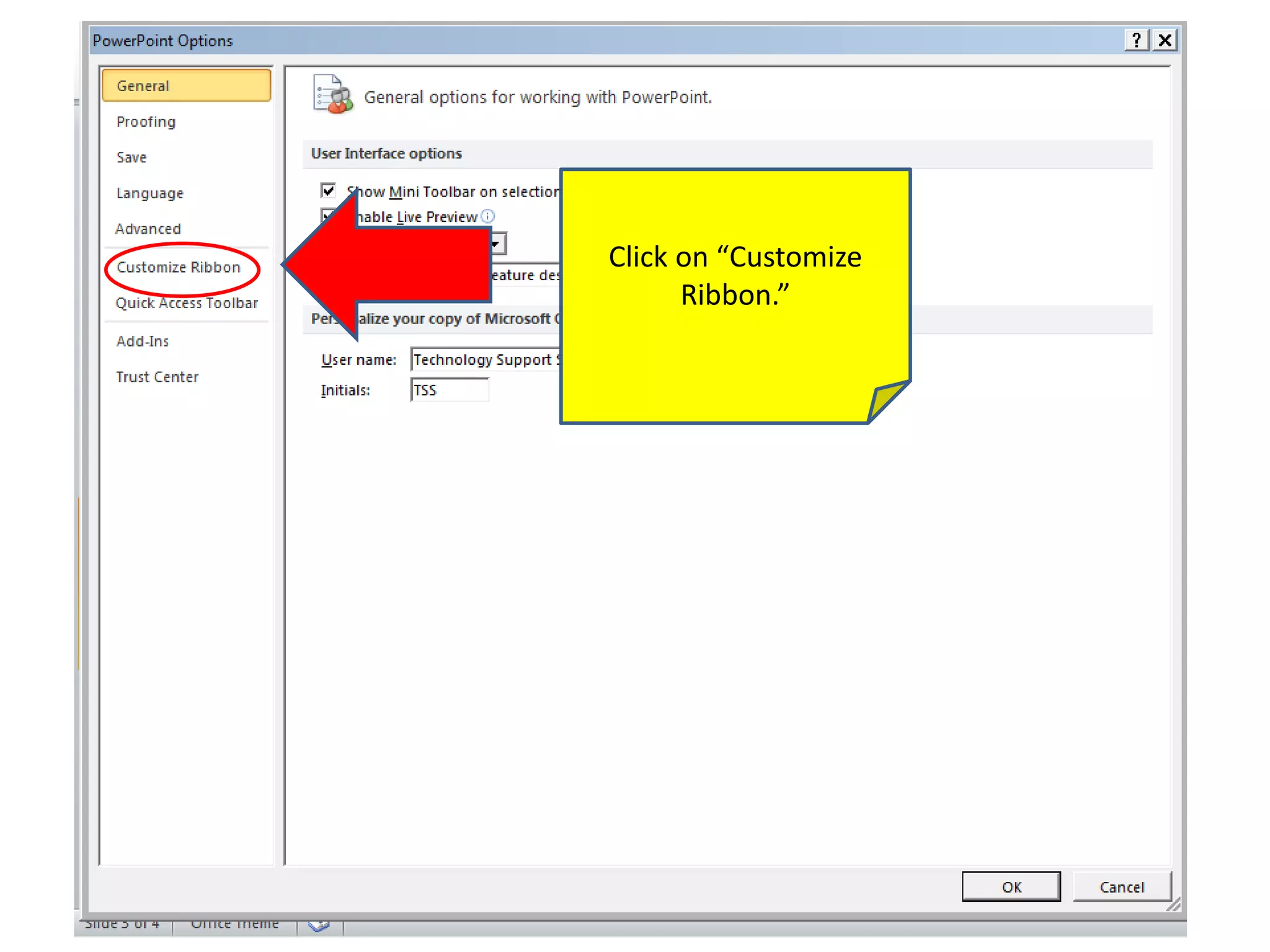 Click on “Customize
Ribbon.”