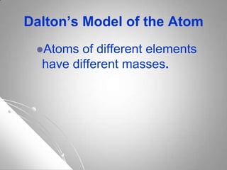 Dalton’s Model of the Atom
Atoms of different elements
have different masses.
 