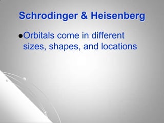 Schrodinger & Heisenberg
Orbitals come in different
sizes, shapes, and locations
 