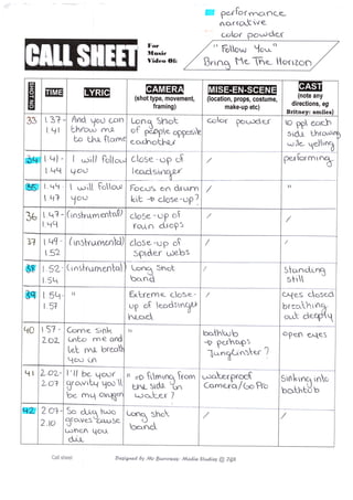 Call Sheet for Follow You 