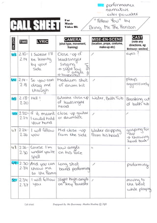 Call Sheet for Follow You 
