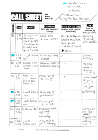 Call Sheet for Follow You 