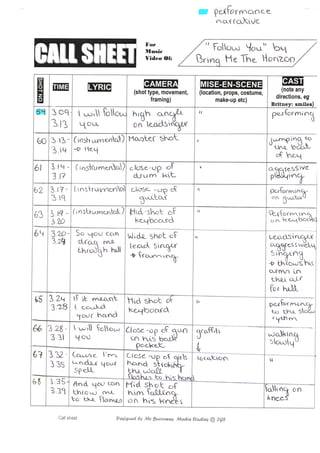 Call Sheet for Follow You 