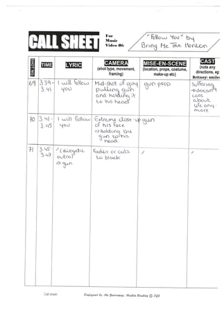 Call Sheet for Follow You 