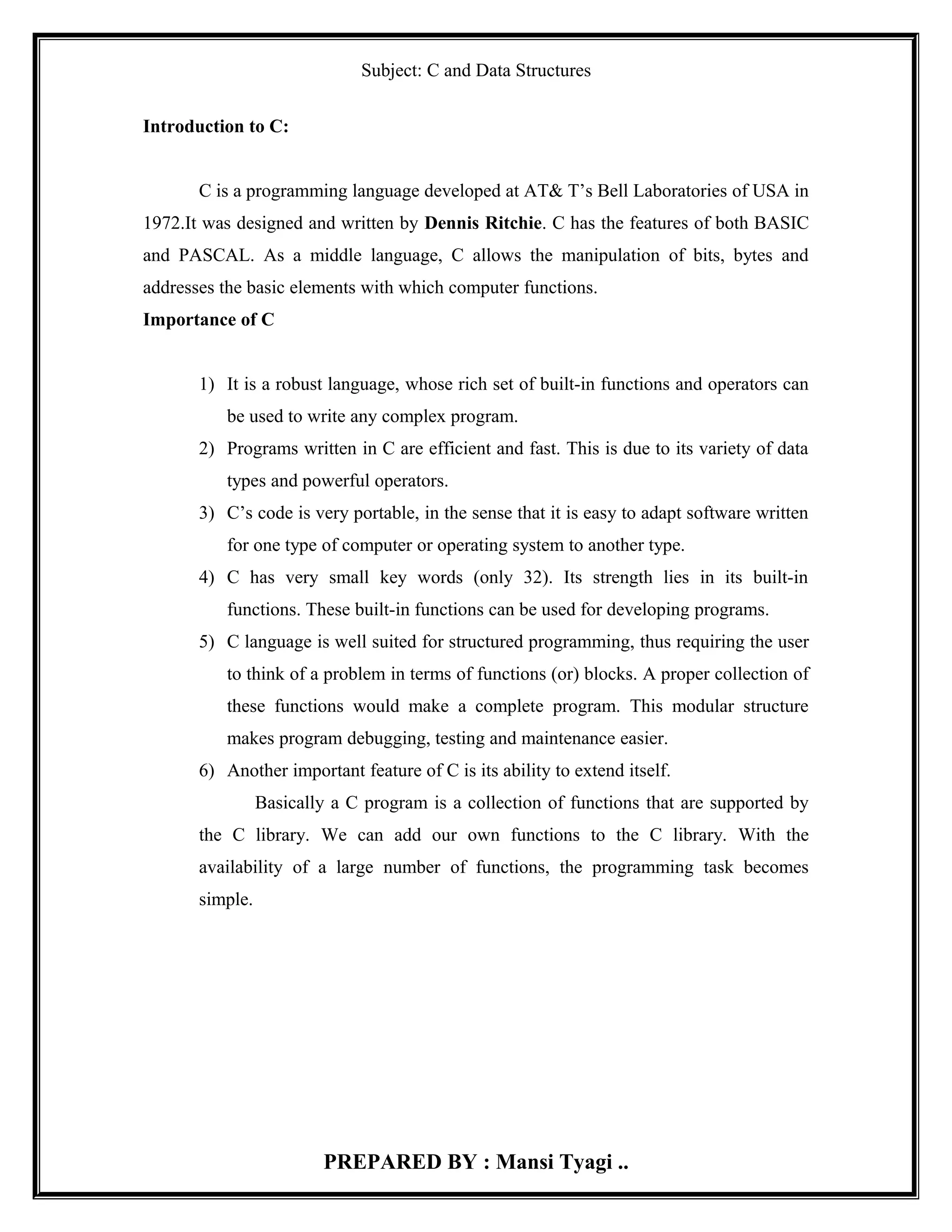 Notes of c programming 1st unit BCA I SEM | DOC | Programming Languages ...