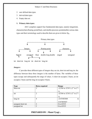 Notes of c programming 1st unit BCA I SEM | DOC