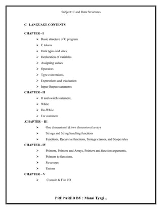 Notes of c programming 1st unit BCA I SEM | PDF