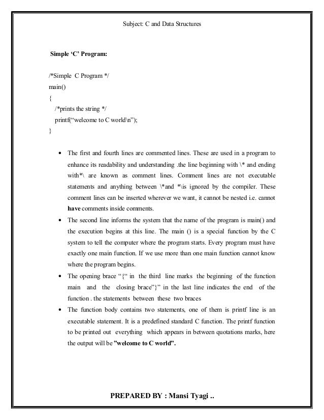 Notes of c programming 1st unit BCA I SEM