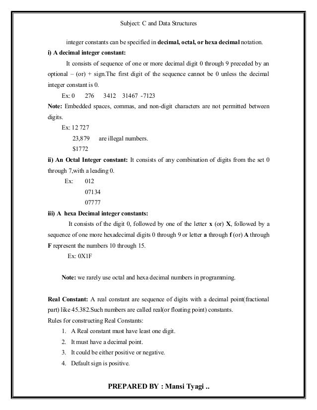 Notes of c programming 1st unit BCA I SEM