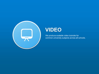 VIDEO
We produce scalable video tutorials for
common university subjects across all schools.
 