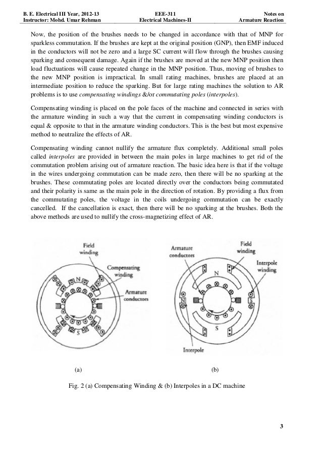 Notes on armature reaction in dc machines