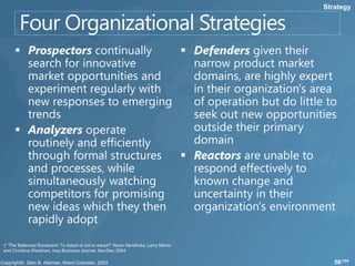 Strategy




† “The Balanced Scorecard: To Adopt or not to adopt?” Kevin Hendricks, Larry Menor
and Christine Wiedman, Ivey Business Journal, Nov/Dec 2004

                                                                                        56/104
 