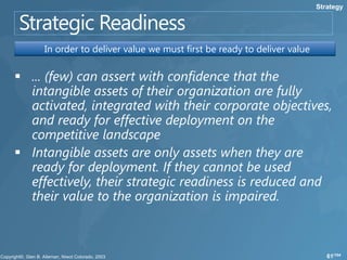 Strategy




In order to deliver value we must first be ready to deliver value




                                                                       61/104
 