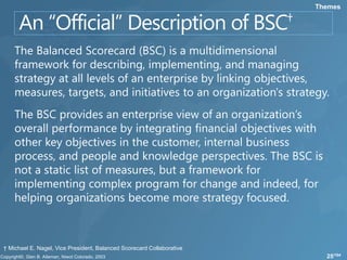 Themes




† Michael E. Nagel, Vice President, Balanced Scorecard Collaborative
                                          ...