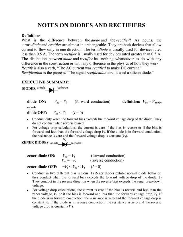 Notes on diodes and rectifiers PDF