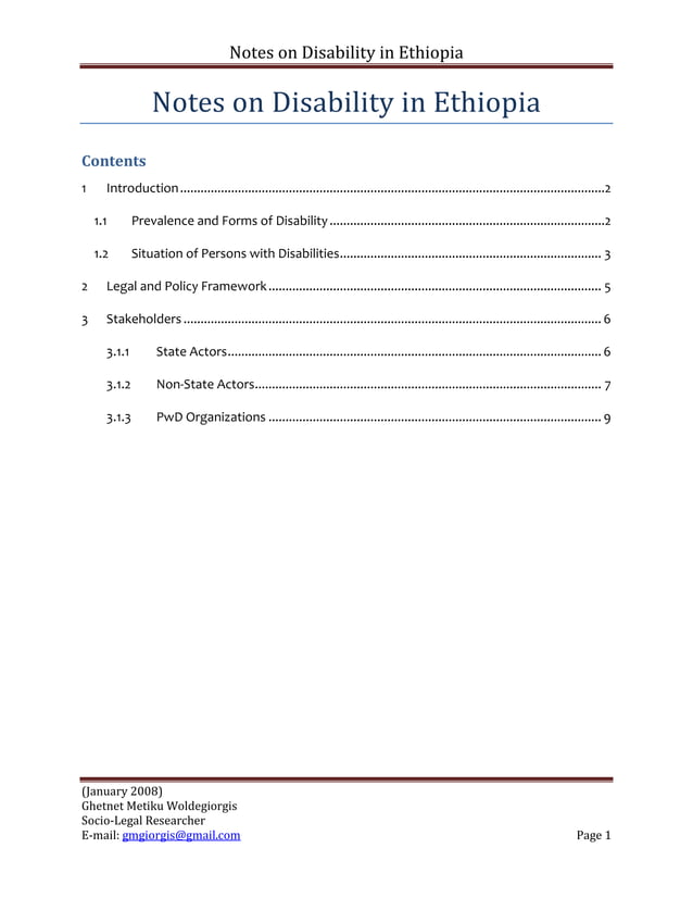 Notes on disability in ethiopia january 2008 PDF