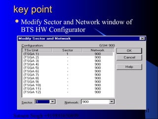 Satnam Singh +919893650699
261
key pointkey point
Modify Sector and Network window of
BTS HW Configurator
 