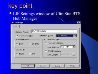 Satnam Singh +919893650699
267
key pointkey point
LIF Settings window of UltraSite BTS
Hub Manager
 