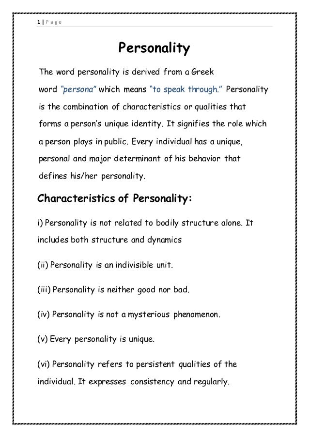Notes On Personality In Organisation Behavior For a B Com Students