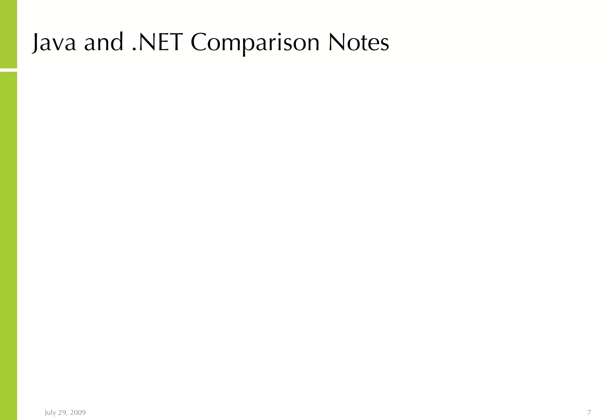 Java and .NET Comparison Notes 