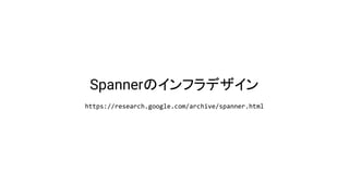Spannerのインフラデザイン
https://research.google.com/archive/spanner.html
 